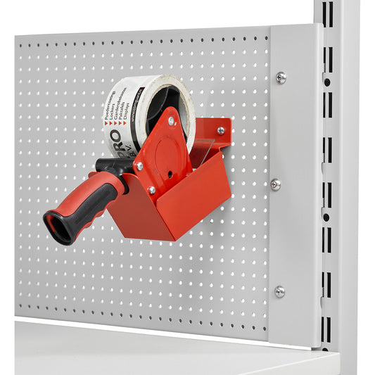 Bracket for packaging tape dispenser, for perforated rear panel or for wall mounting, for tape width up to 50 mm.