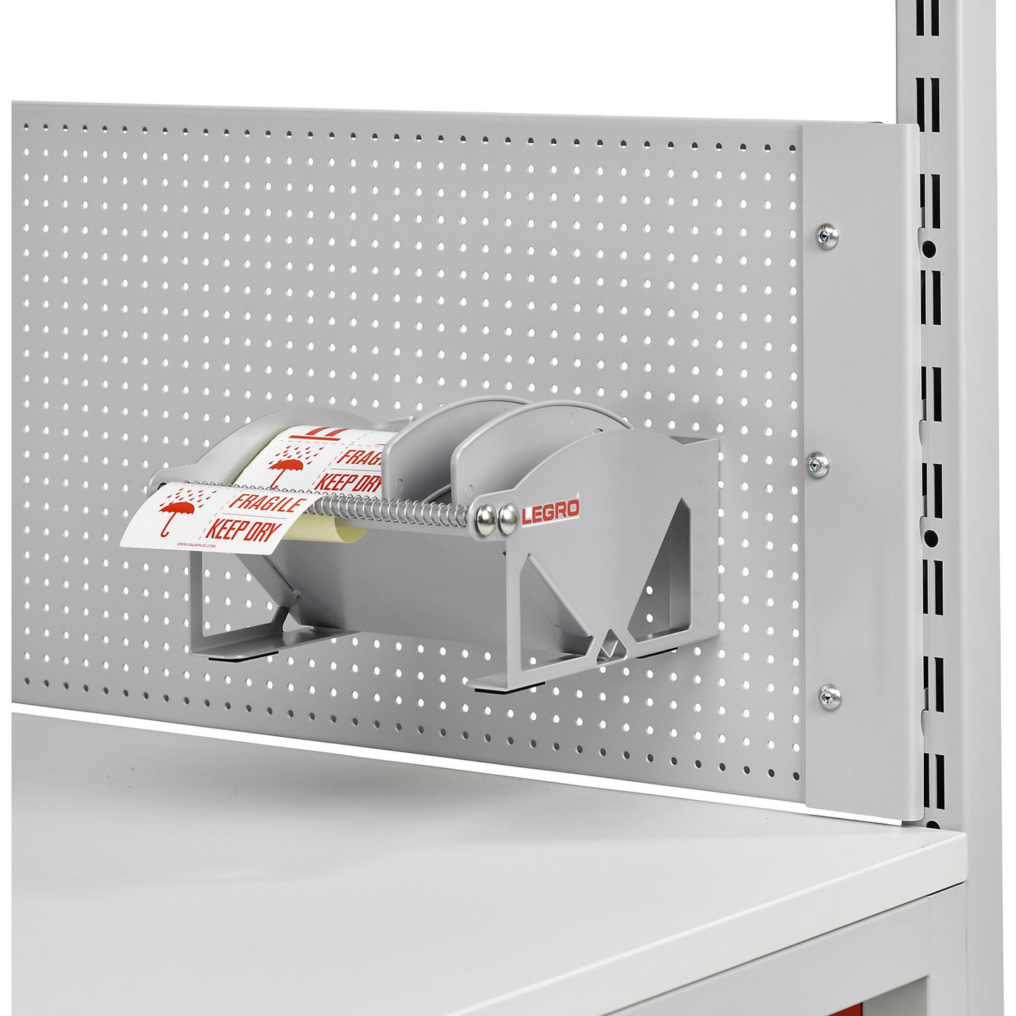 Label dispenser tray, for perforated rear panel, for roll Ø up to 155 mm.