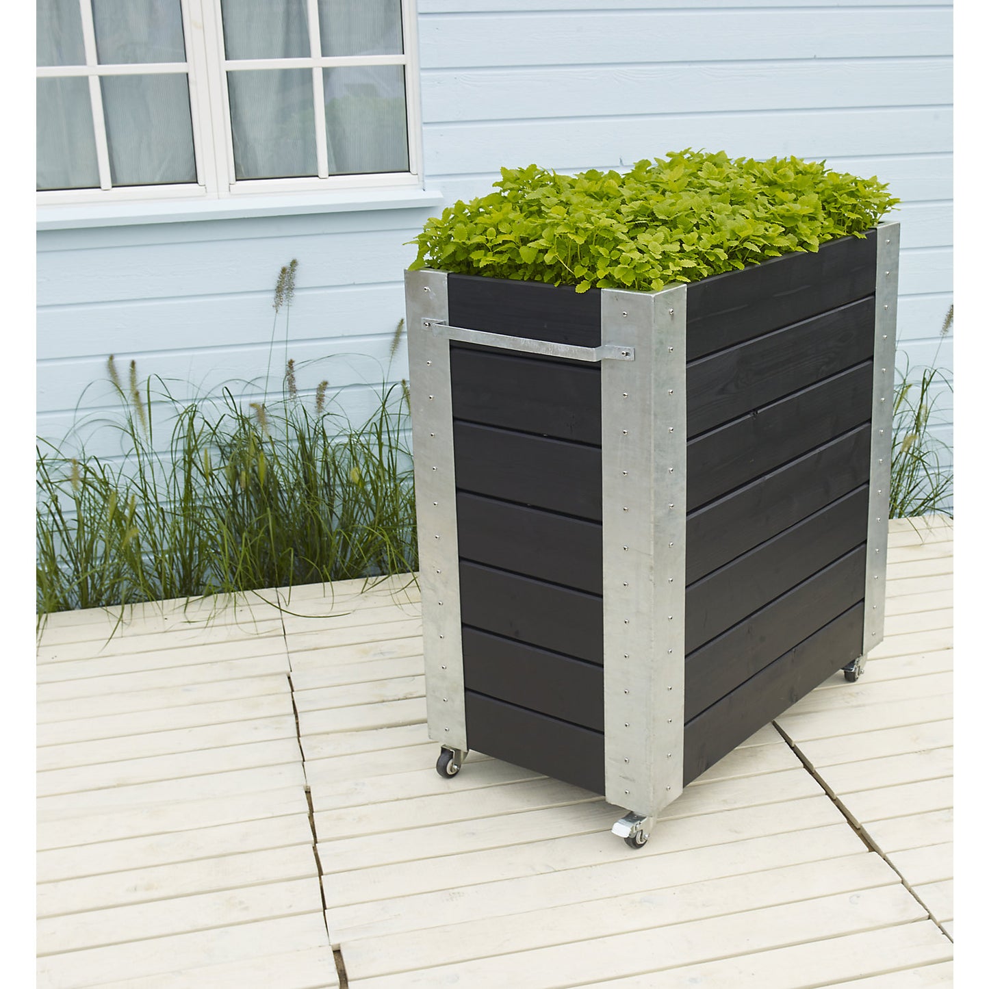 Planter box with castors, HxWxD 950 x 870 x 500 mm, black.