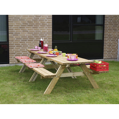 Picnic bench, certified pine wood, natural, for 10 people.