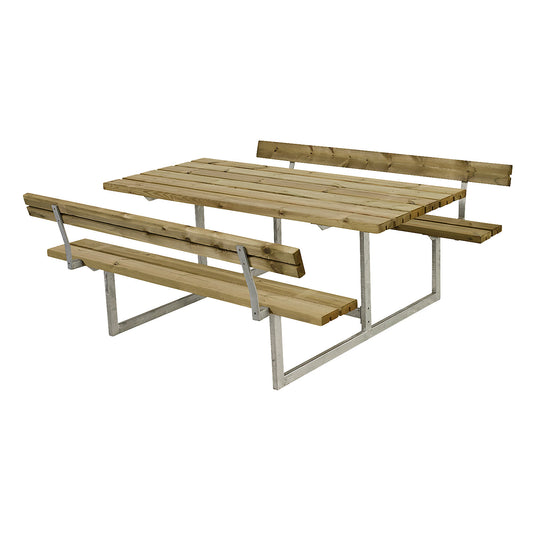 Picnic bench, for 6 people, depth 1840 mm, with backrest, natural.