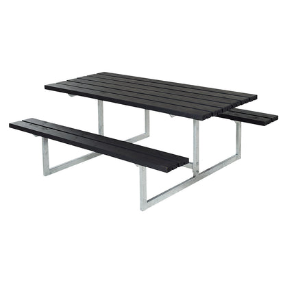 Picnic bench, for 6 people, depth 1600 mm, without backrest, black.