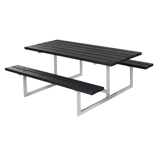 Picnic bench, for 6 people, depth 1600 mm, without backrest, black.
