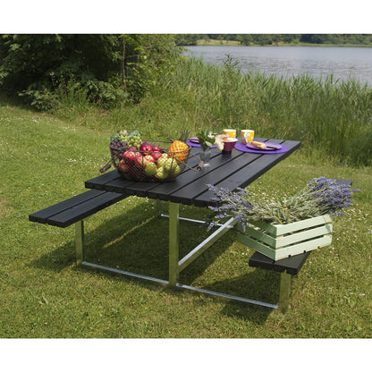 Picnic bench, for 6 people, depth 1600 mm, without backrest, black.