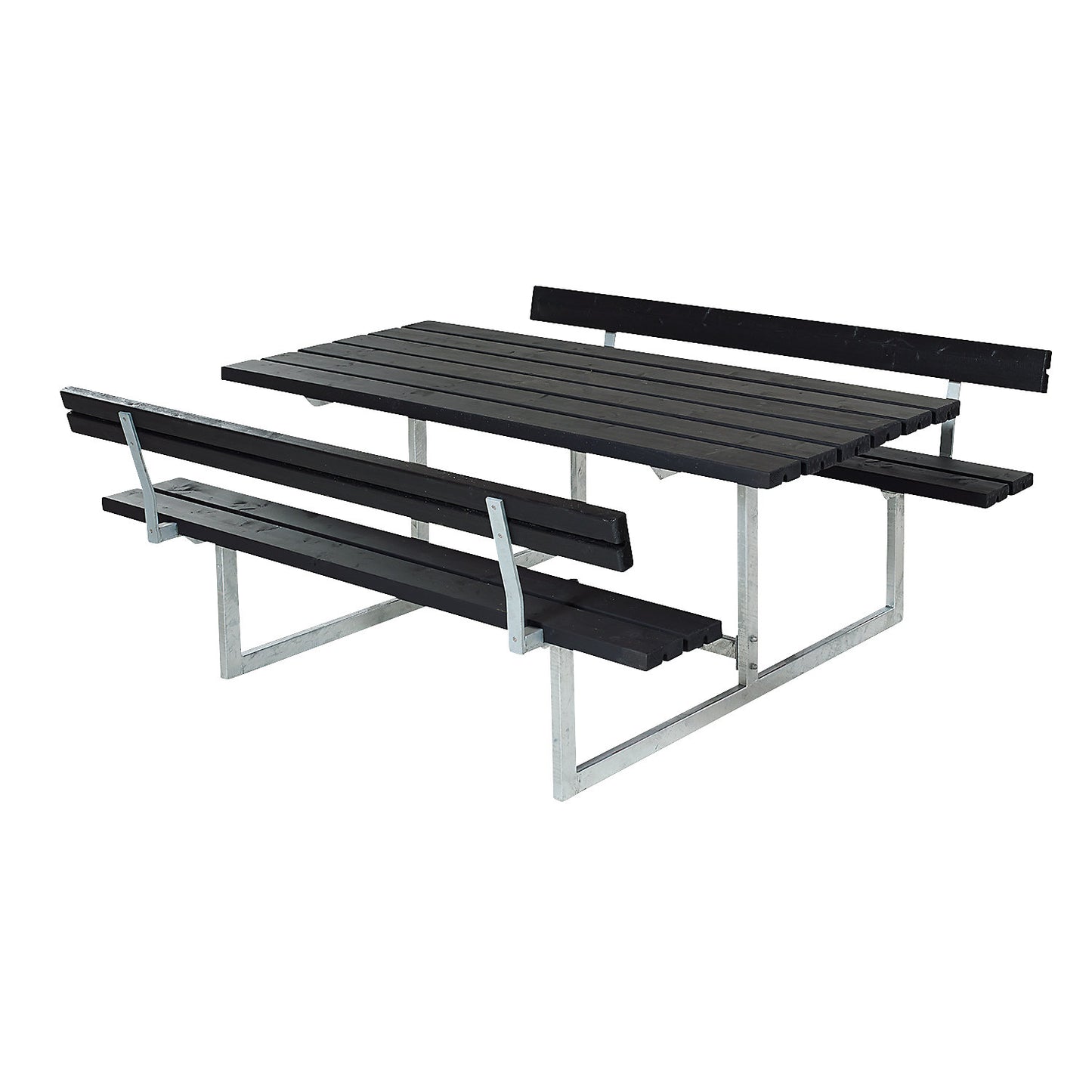Picnic bench, for 6 people, depth 1840 mm, with backrest, black.