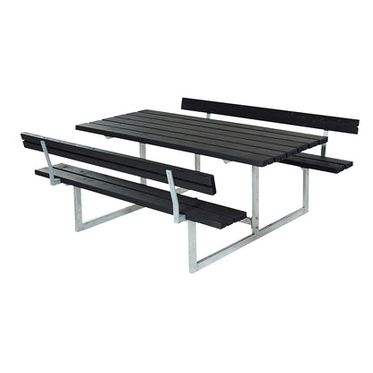 Picnic bench, for 6 people, depth 1840 mm, with backrest, black.
