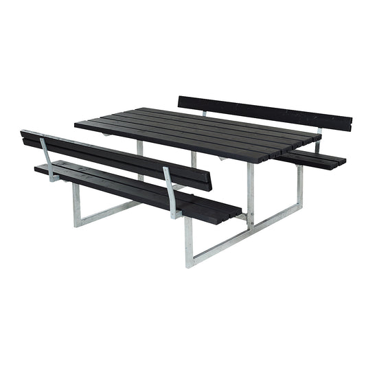 Picnic bench, for 6 people, depth 1840 mm, with backrest, black.