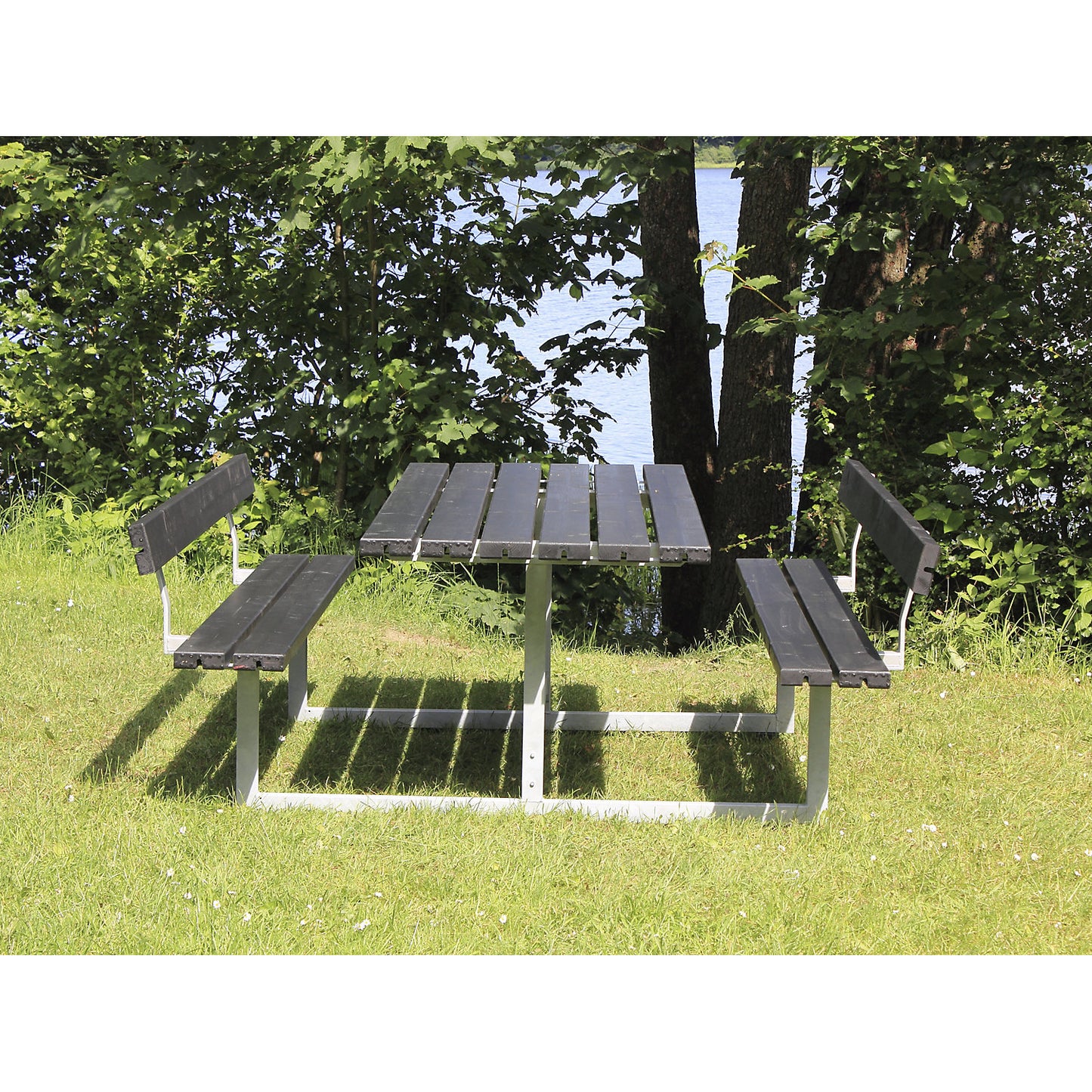 Picnic bench, for 6 people, depth 1840 mm, with backrest, black.
