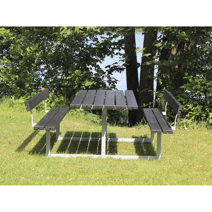 Picnic bench, for 6 people, depth 1840 mm, with backrest, black.