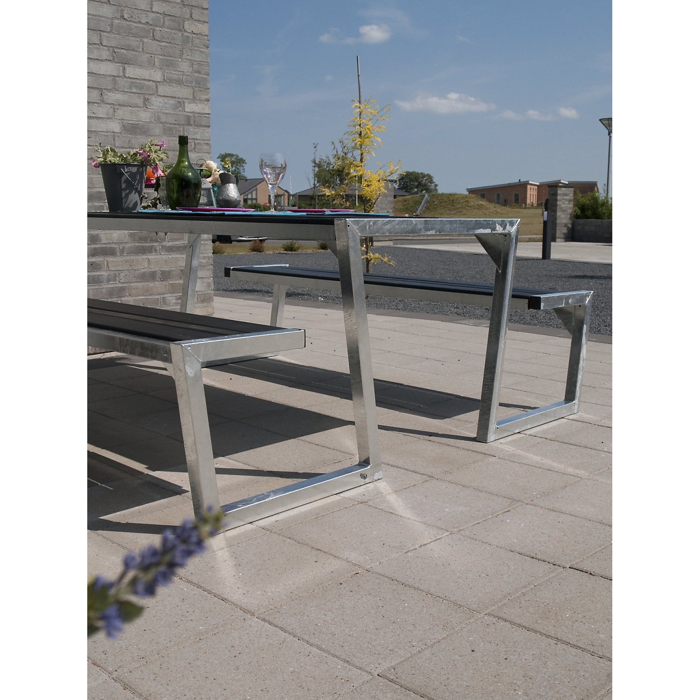 Picnic bench, length 1760 mm, without backrest, black.
