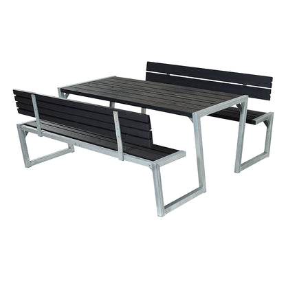 Picnic bench, length 1760 mm, with backrest, black.