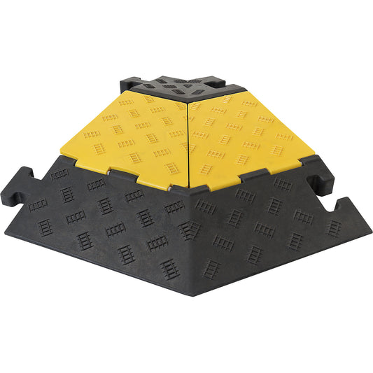 Cable bridge, height 50 mm, angled piece, left, LxWxH 590 x 570 x 50 mm, black.