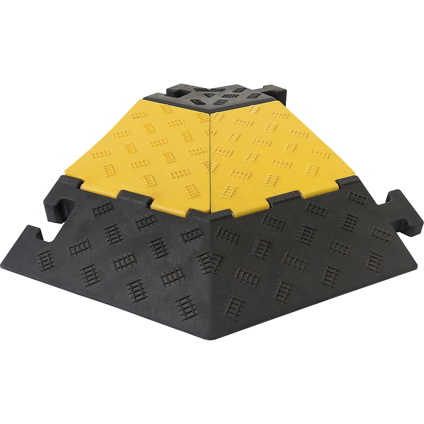 Cable bridge, height 50 mm, angled piece, right, LxWxH 590 x 570 x 50 mm, black.