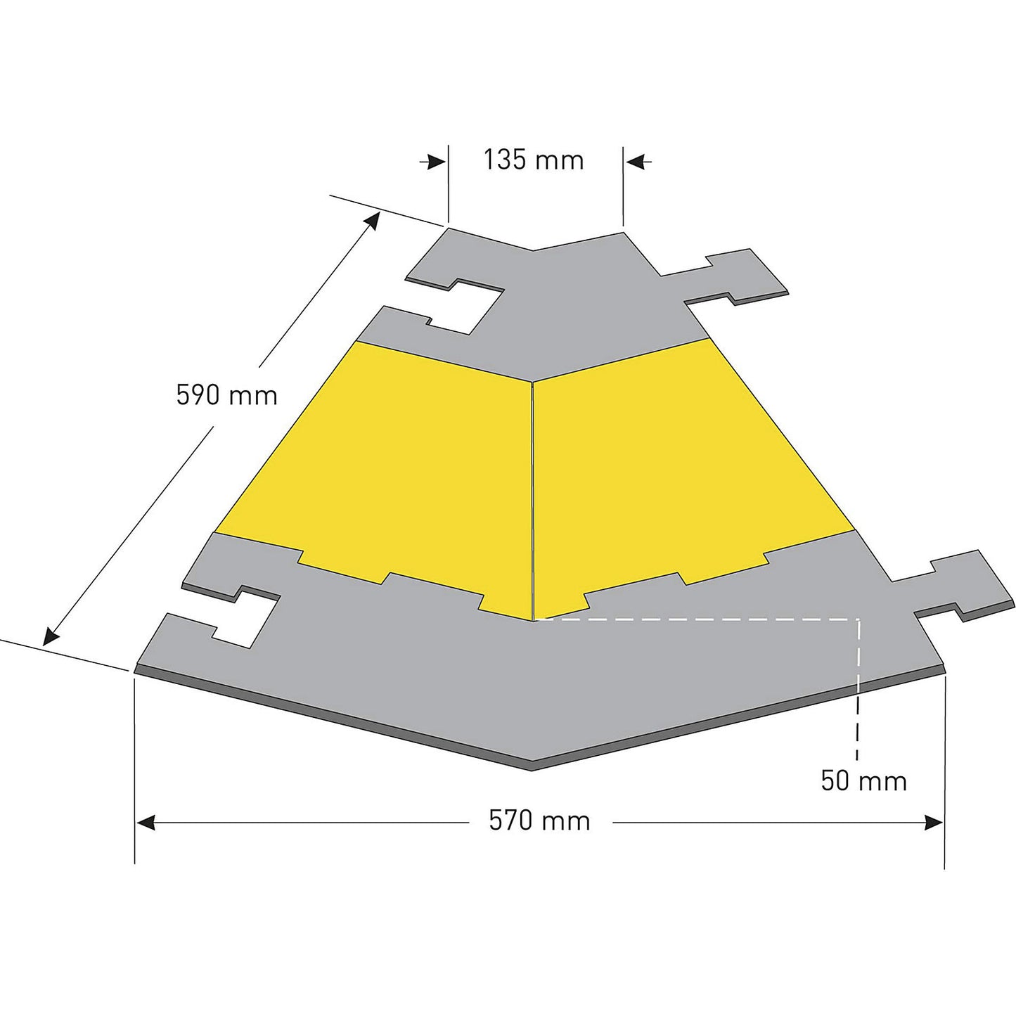 Cable bridge, height 50 mm, angled piece, left, LxWxH 590 x 570 x 50 mm, black.