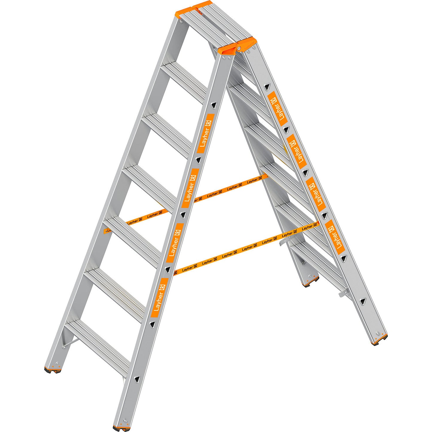 Step ladder, double sided access, 2 x 7 steps.