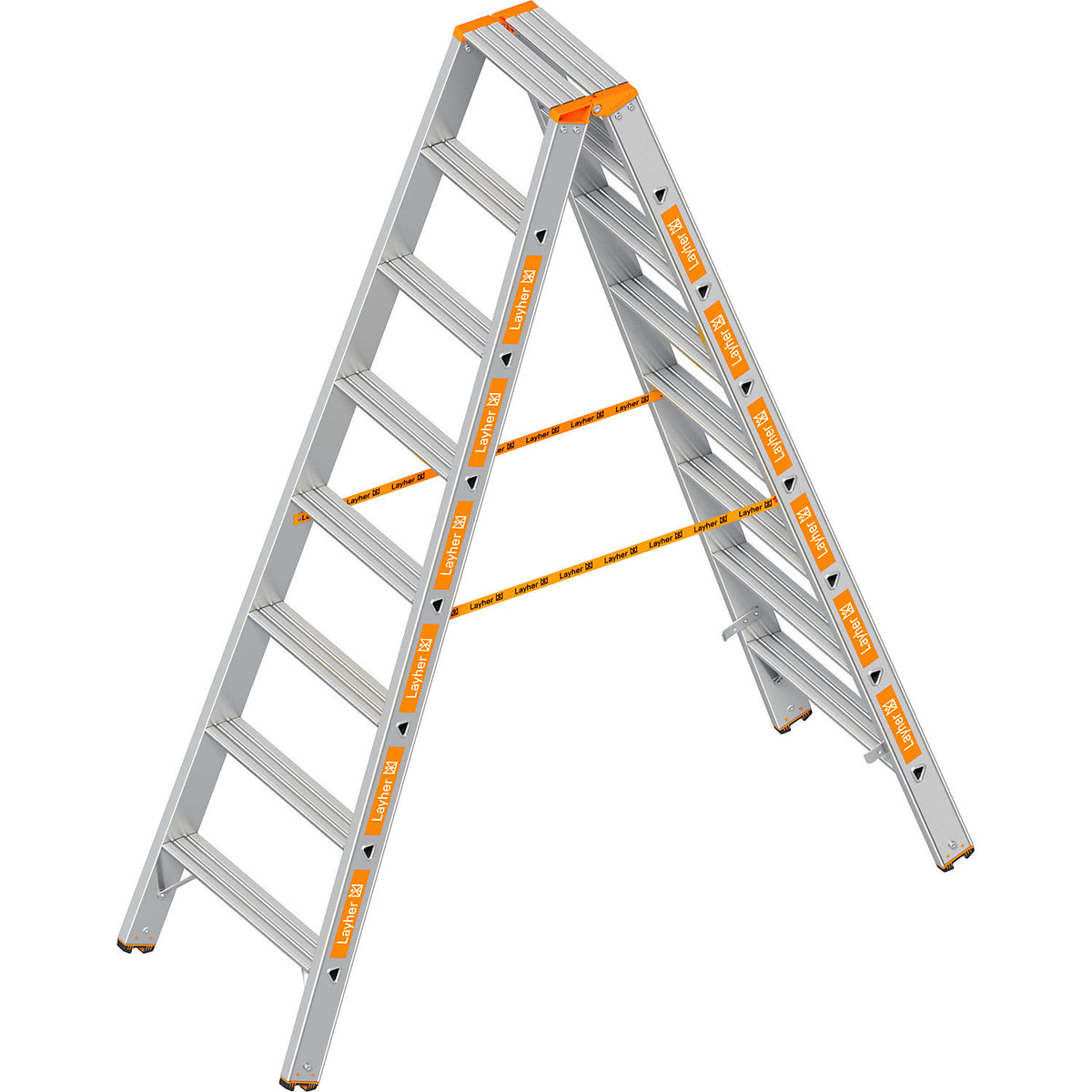Step ladder, double sided access, 2 x 8 steps.