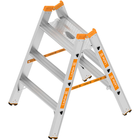 Heavy duty stepladder, max. load 200 kg, 2 x 3 steps.