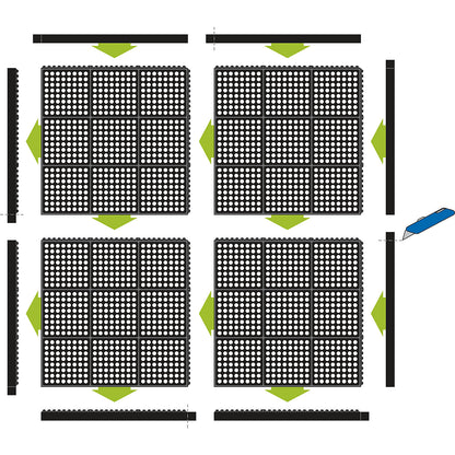 Industrial workstation matting, Yoga Octa Basic all-round matting, 900 x 900 mm, perforated surface.