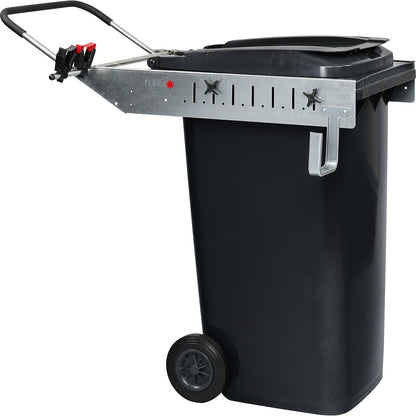CARRIER PICK UP rubbish bin frame, with handle and implement holder, 1+ items.