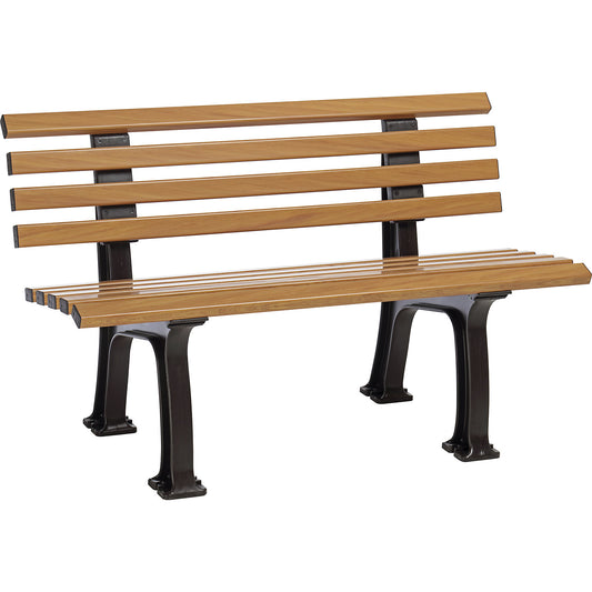 Park bench made of plastic, with 9 slats, width 1200 mm, wood finish.