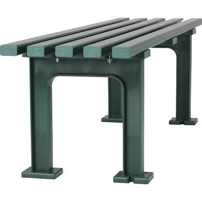 Seating bench without backrest, with 5 slats, length 1500 mm, green.