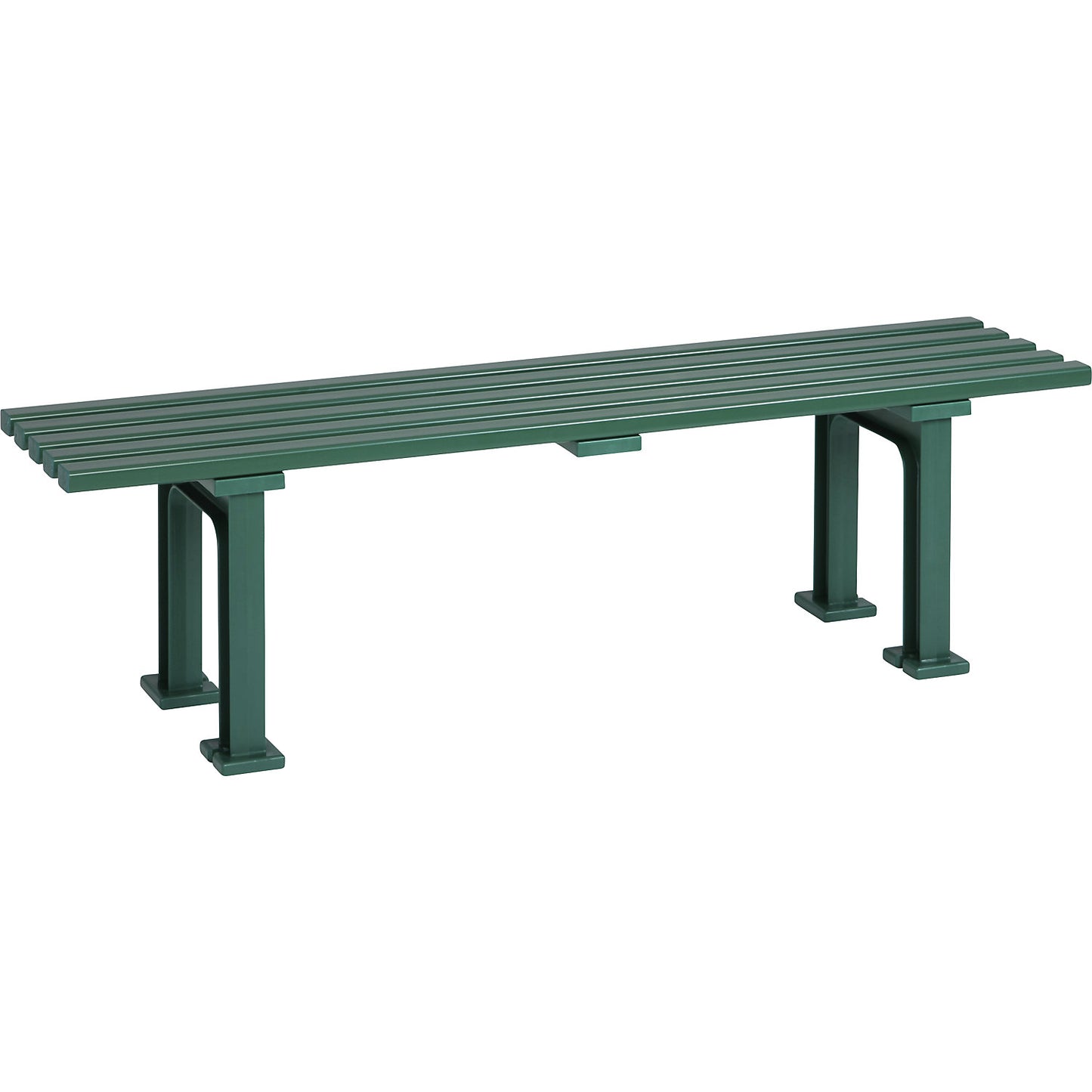 Seating bench without backrest, with 5 slats, length 1500 mm, green.