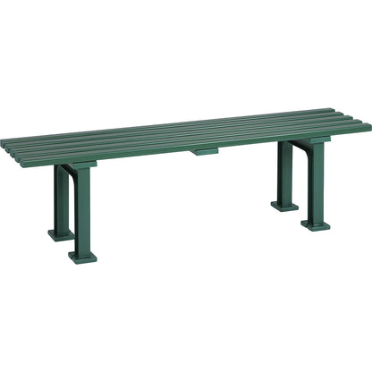 Seating bench without backrest, with 5 slats, length 1500 mm, green.