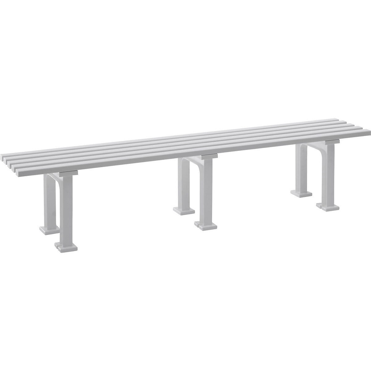 Seating bench without backrest, with 5 slats, length 2000 mm, white.