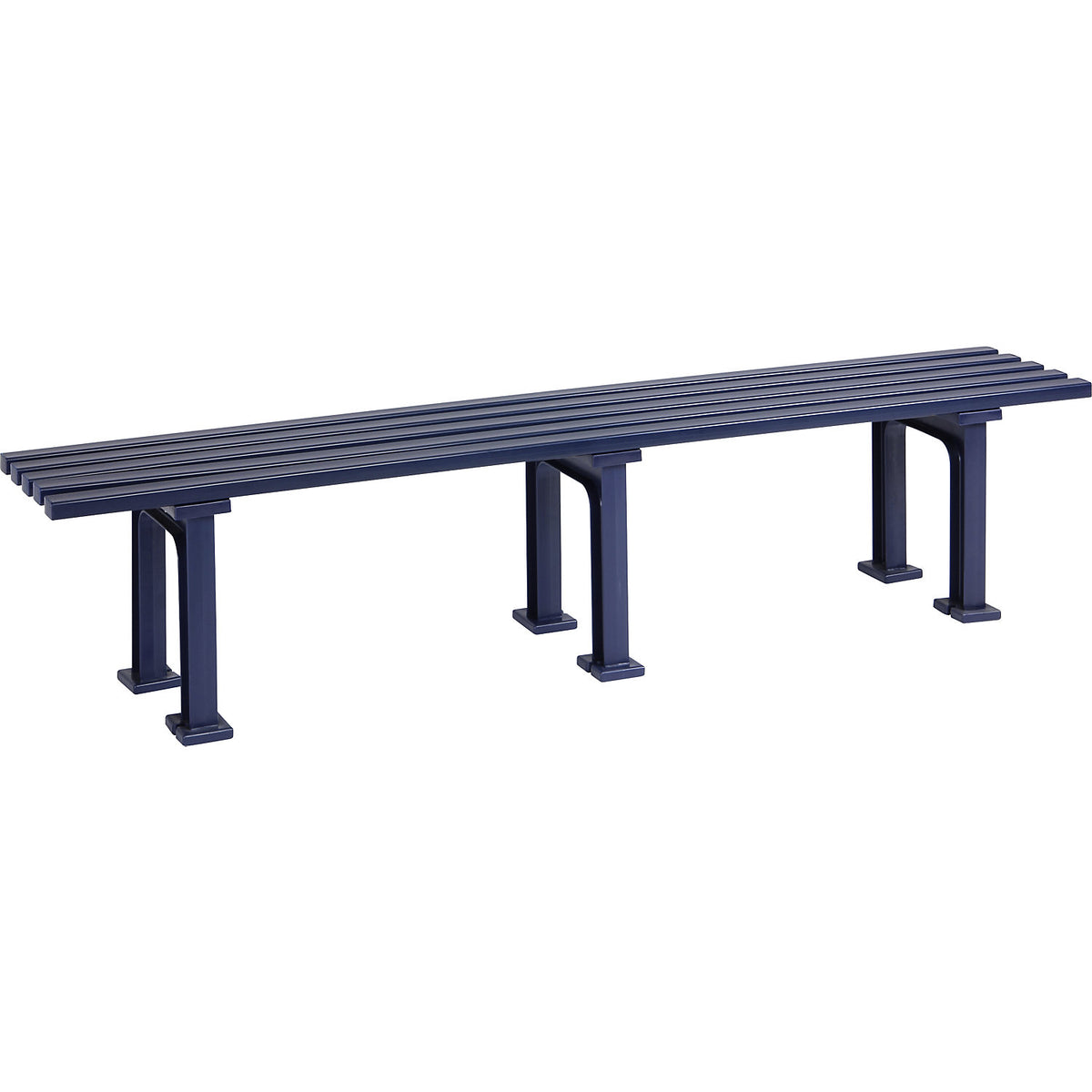 Seating bench without backrest, with 5 slats, length 2000 mm, blue.