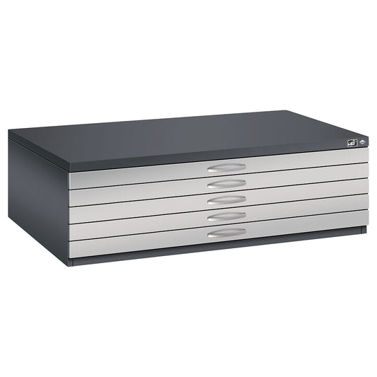 Drawing cabinet, A0, 5 drawers, height 420 mm, black grey / white aluminium.