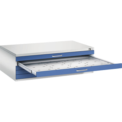 Drawing cabinet, A0, 5 drawers, height 420 mm, light grey / gentian blue.