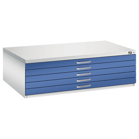 Drawing cabinet, A0, 5 drawers, height 420 mm, light grey / gentian blue.