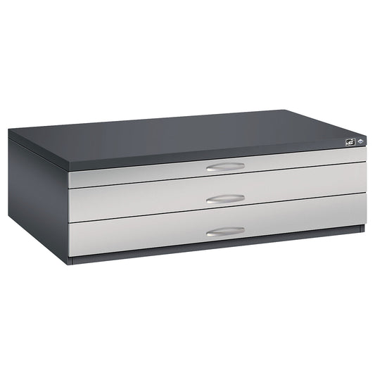 Drawing cabinet, A0, 3 drawers, height 420 mm, black grey / white aluminium.
