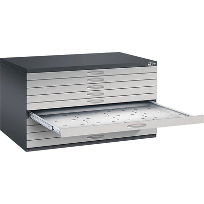Drawing cabinet, A0, 10 drawers, height 760 mm, black grey / white aluminium.
