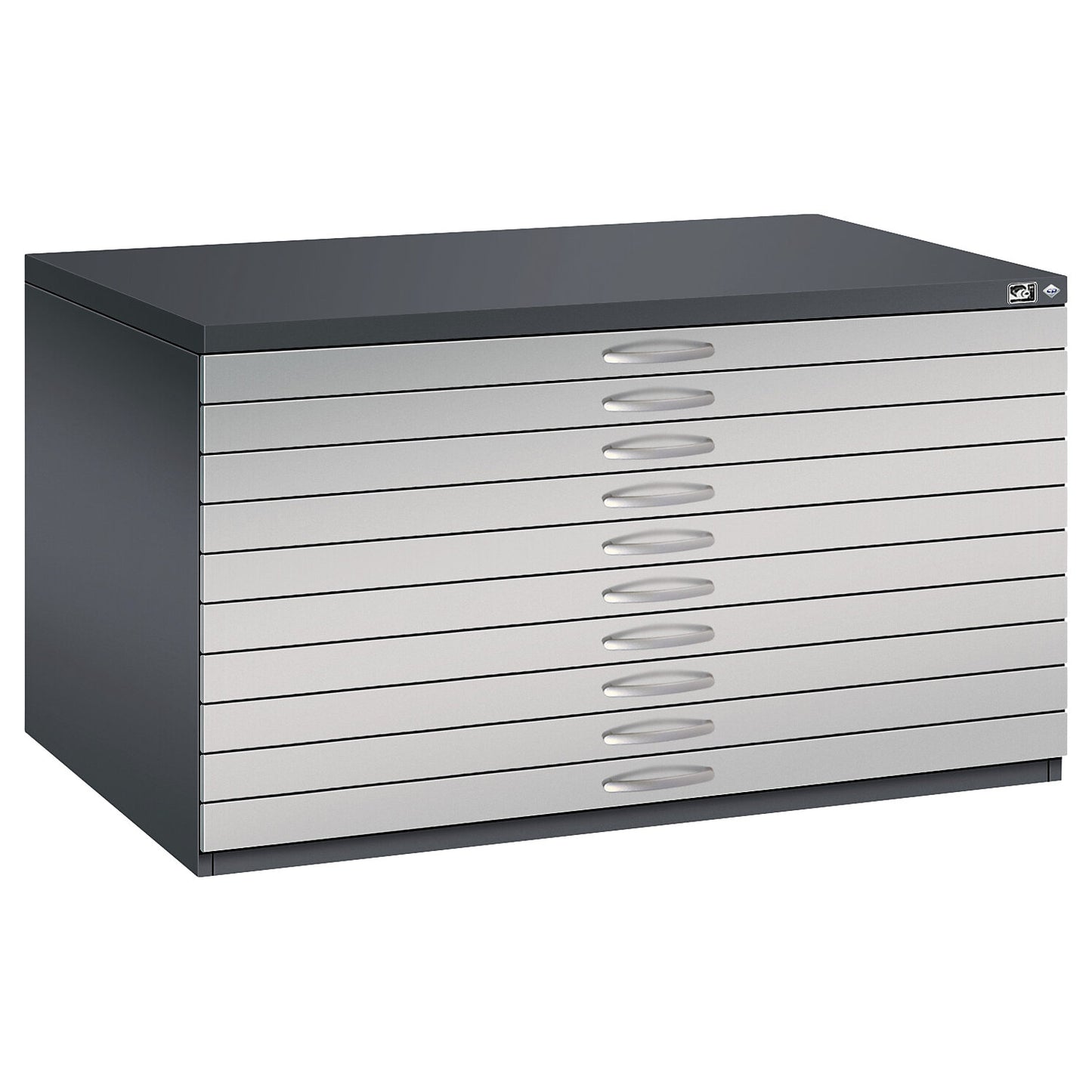 Drawing cabinet, A0, 10 drawers, height 760 mm, black grey / white aluminium.