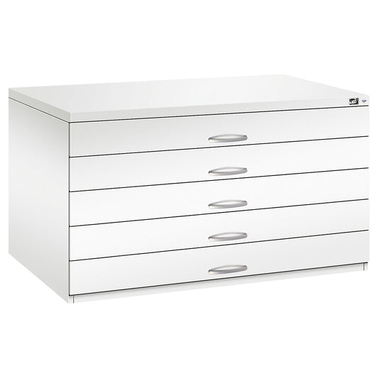 Drawing cabinet, A0, 5 drawers, height 760 mm, traffic white.