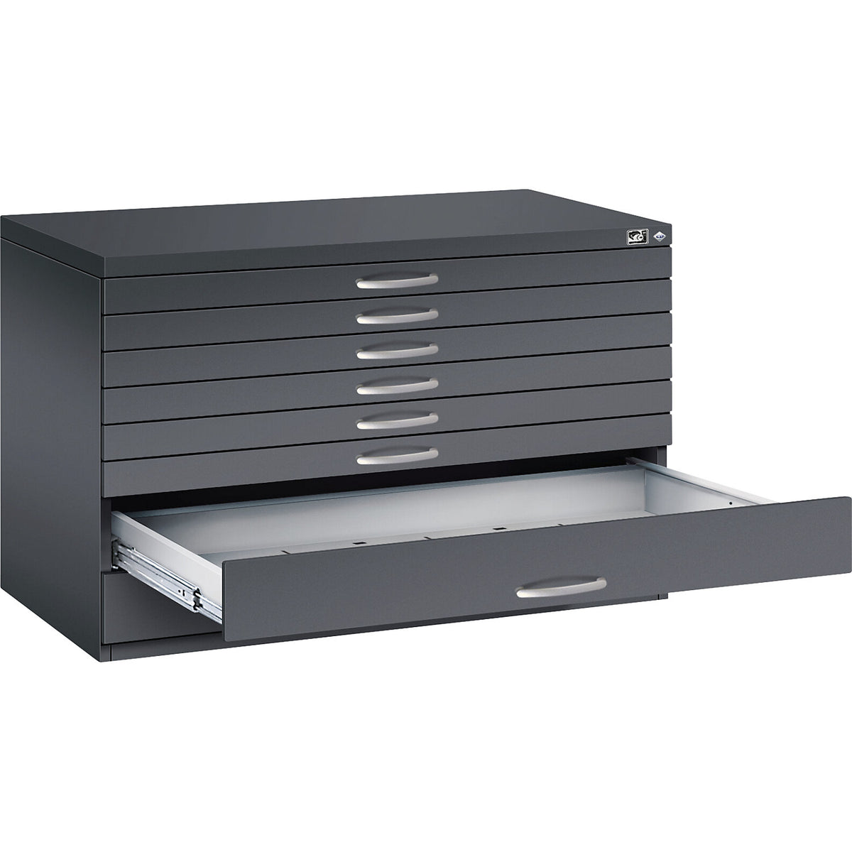Drawing cabinet, A1, 8 drawers, height 760 mm, black grey.