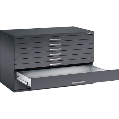 Drawing cabinet, A1, 8 drawers, height 760 mm, black grey.