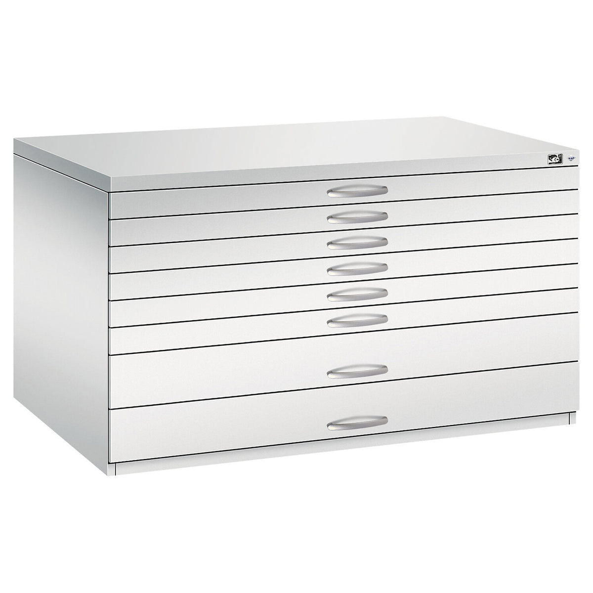 Drawing cabinet, A0, 8 drawers, height 760 mm, light grey.