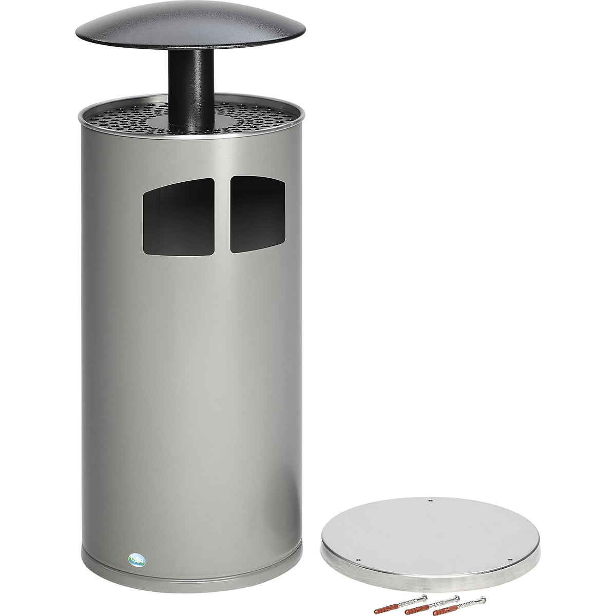 Waste collector/ashtray including inner container, capacity 75 l, antique silver.