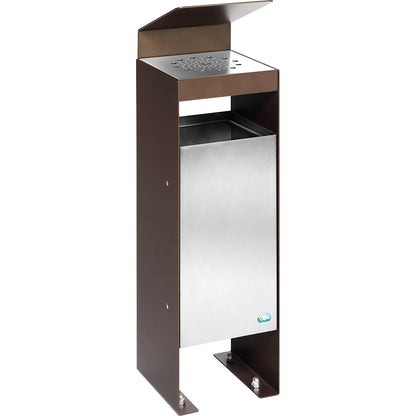 Waste collector/ashtray with perforated metal cover, with hood, dark brown.