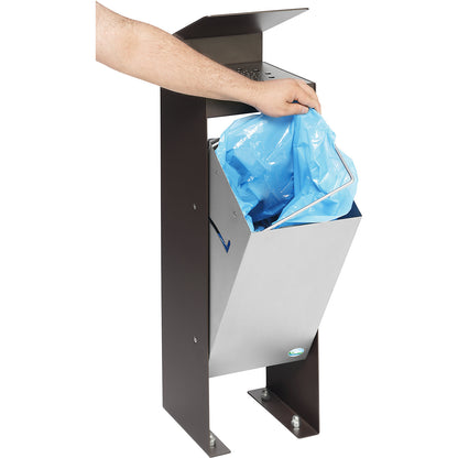 Waste collector/ashtray with perforated metal cover, with hood, dark brown.