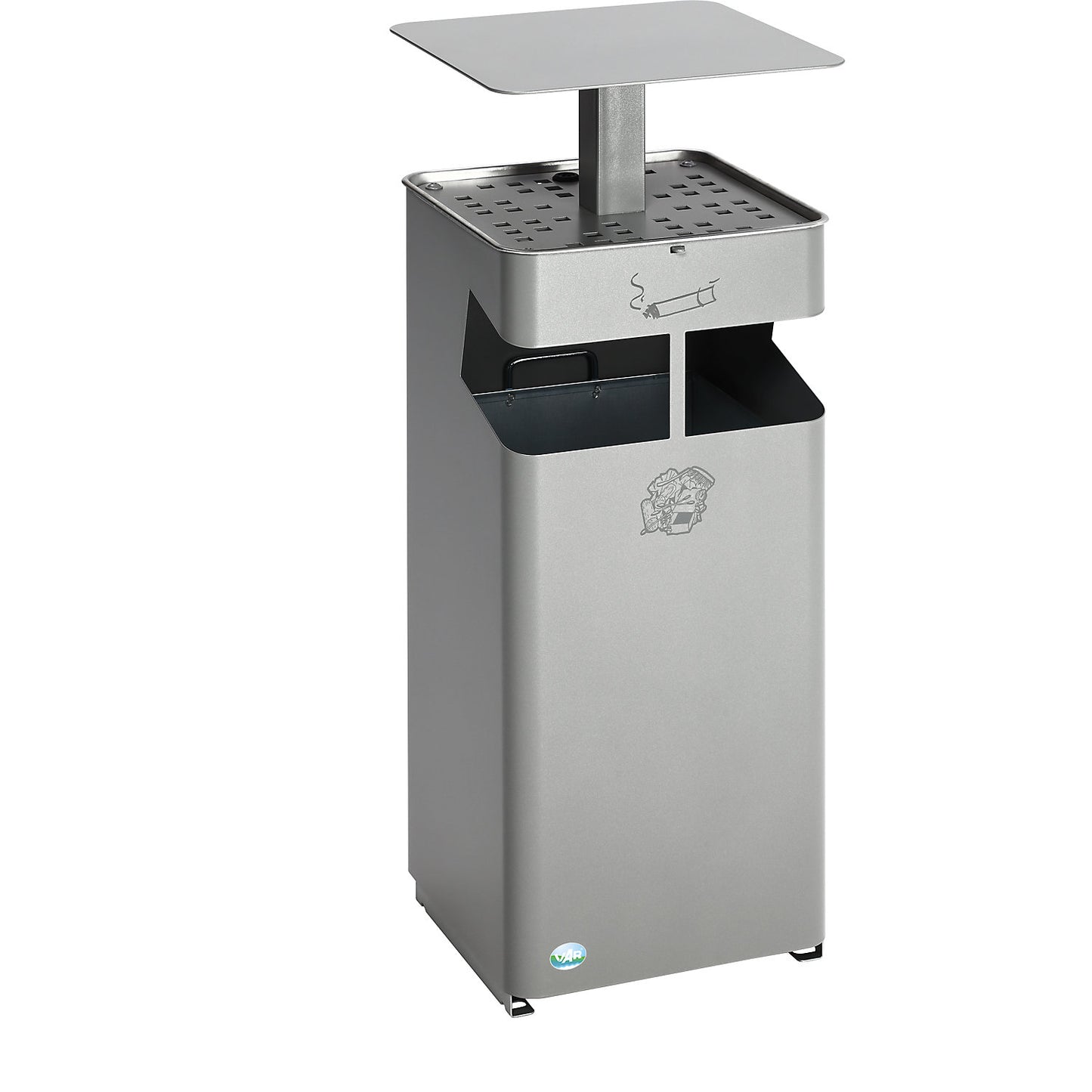 Waste collector/ashtray, with hood, capacity 38 l, silver.