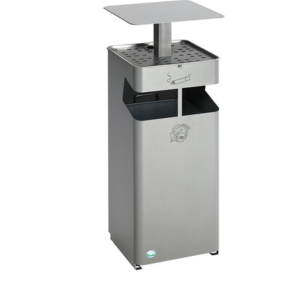 Waste collector/ashtray, with hood, capacity 38 l, silver.