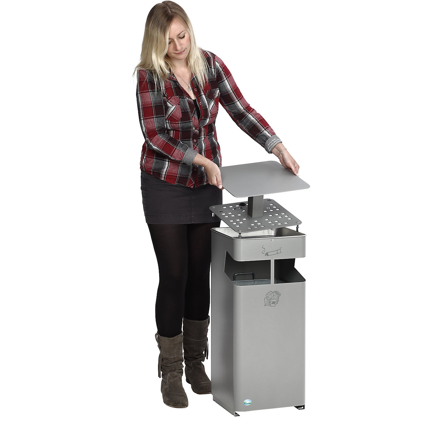 Waste collector/ashtray, with hood, capacity 38 l, silver.