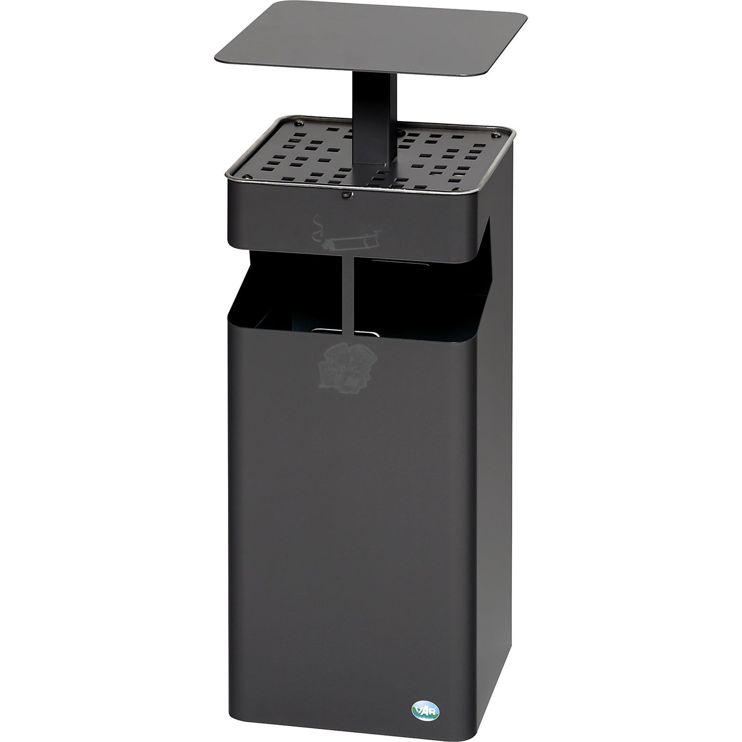 Waste collector/ashtray, with hood, capacity 38 l, iron glimmer.