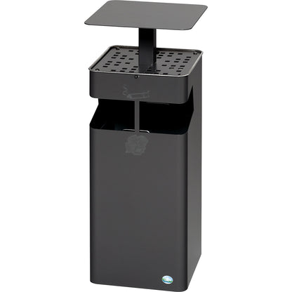 Waste collector/ashtray, with hood, capacity 38 l, iron glimmer.
