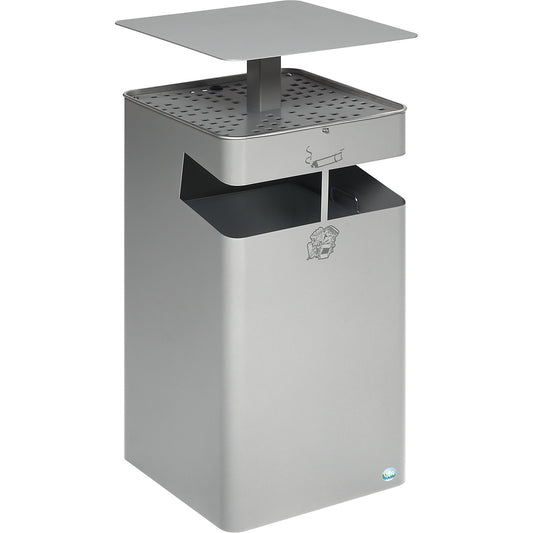 Waste collector/ashtray, with hood, capacity 72 l, silver.