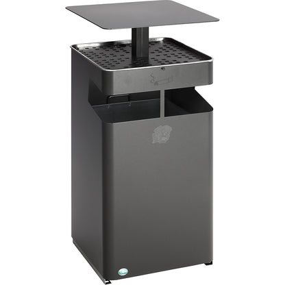 Waste collector/ashtray, with hood, capacity 72 l, iron glimmer.