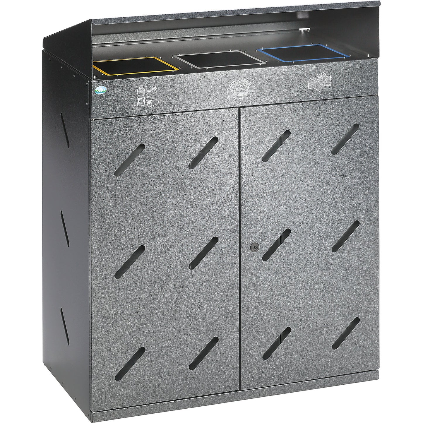 Waste collection station, 3 deposit holes, capacity 300 l, antique silver.